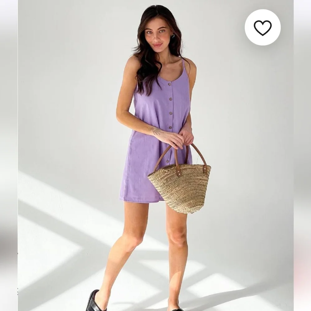 Xrestukom Women's Linen Mini Dress in Lilac, Size Large NIB - Picture 4 of 12